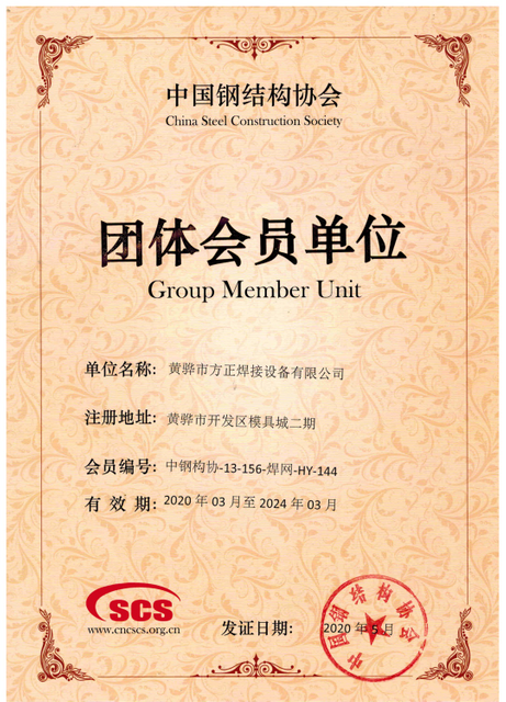 2020-2024 Certificat de membre de la structure de l'acier